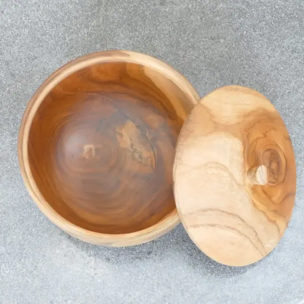 Product image 3 of the product “Wooden bowl with cap, made of teak wood, 16 cm dia, 9 cm Height ”